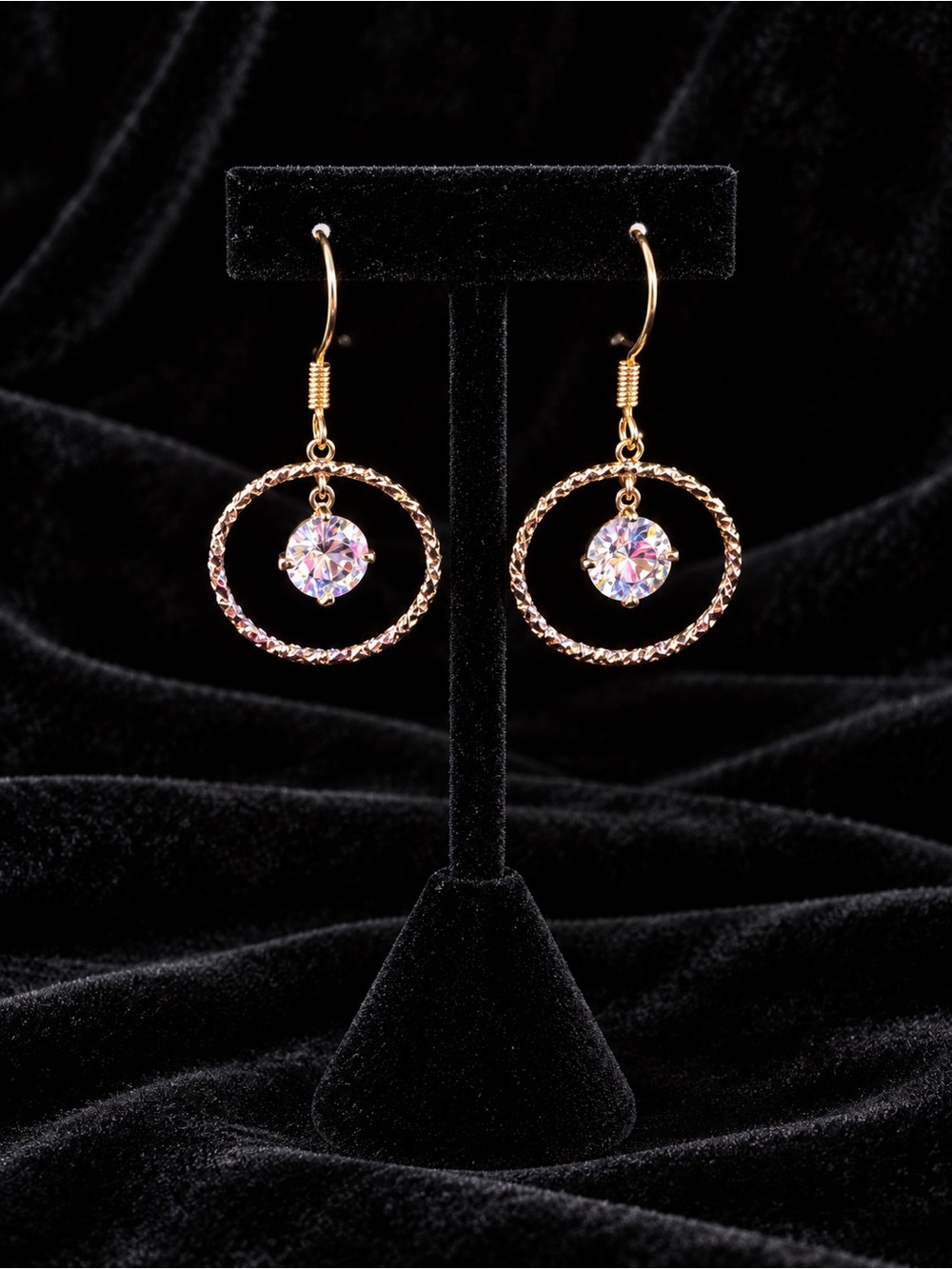 G by Gennaro Gold Hoop Drop Earrings with Iridescent Crystal
